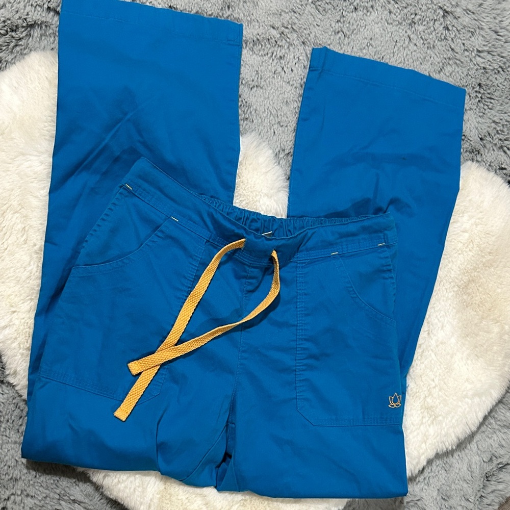 Women’s Scrubs | Blue with Elastic Waist & Yellow Drawstring